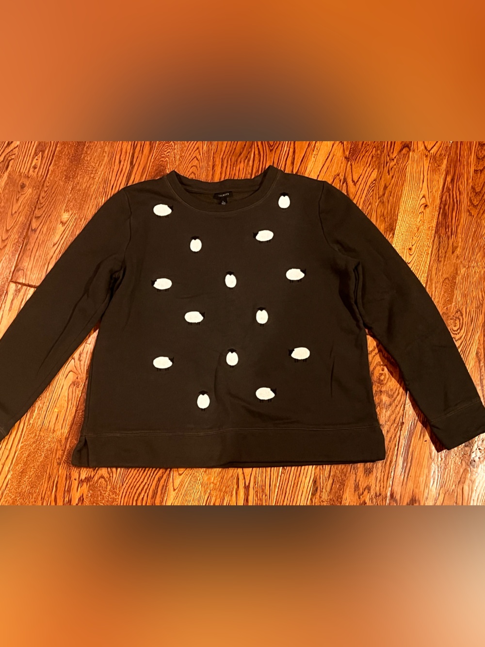Talbots Sheep Embroidered Crew Sweater Pullover Quirky Boucle Fun Cozy Olive - Picture 2 of 13